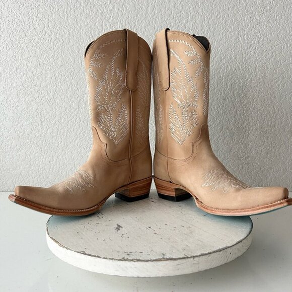 Lane SANDAGA Midi Womens Cowboy Boots 7 Cowgirl Western Tan Suede Leather Short - Picture 7 of 11